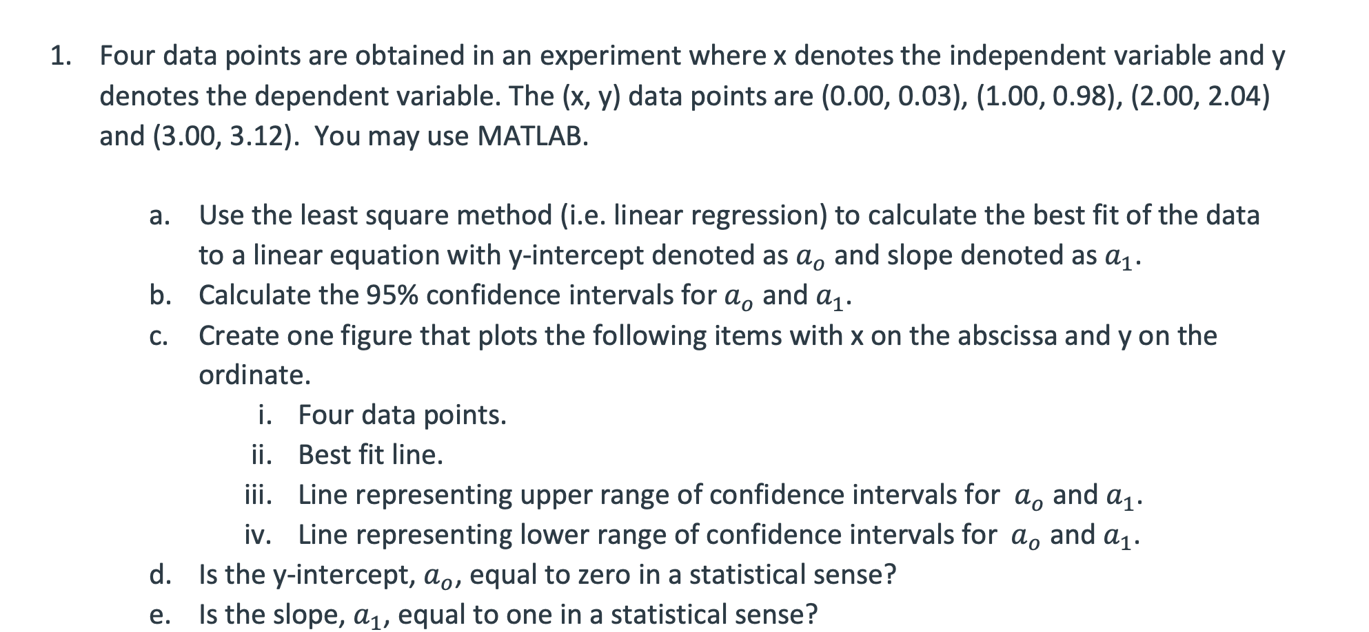 Solved 1. Four data points are obtained in an experiment | Chegg.com