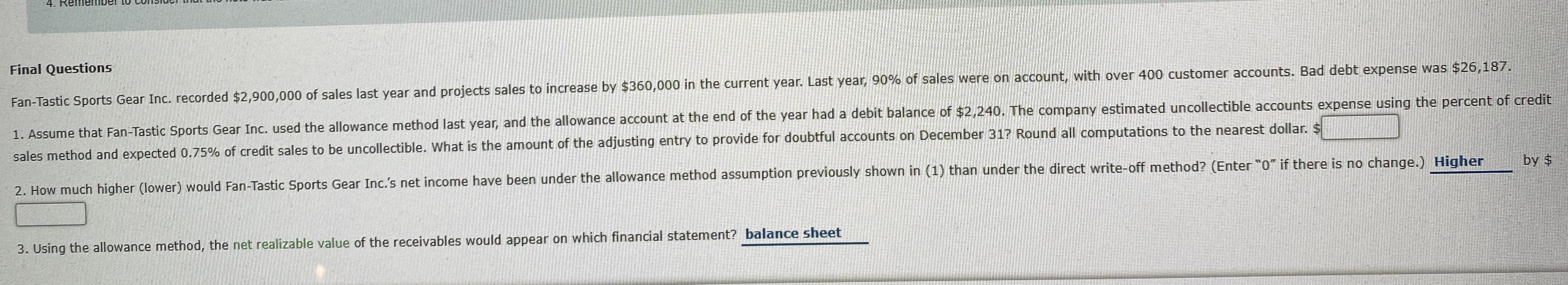 Solved 4. Rel Final Questions FanTastic Sports Gear Inc.