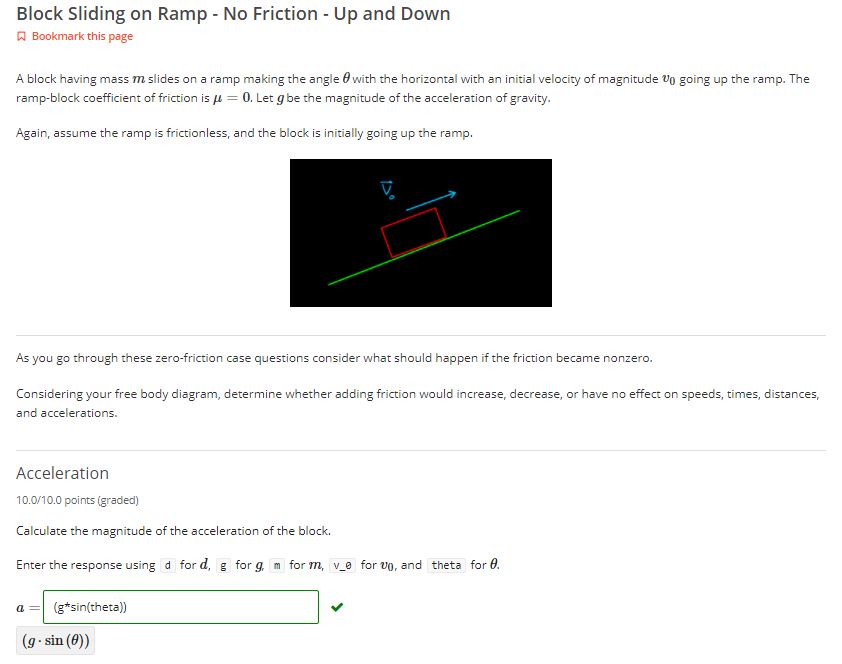 Solved Block Sliding on Ramp No Friction Up and Down