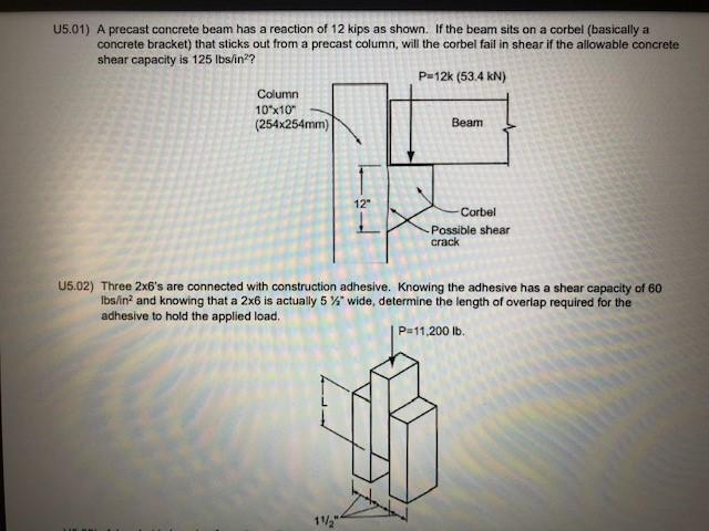 Solved U5.01) A precast concrete beam has a reaction of 12 | Chegg.com