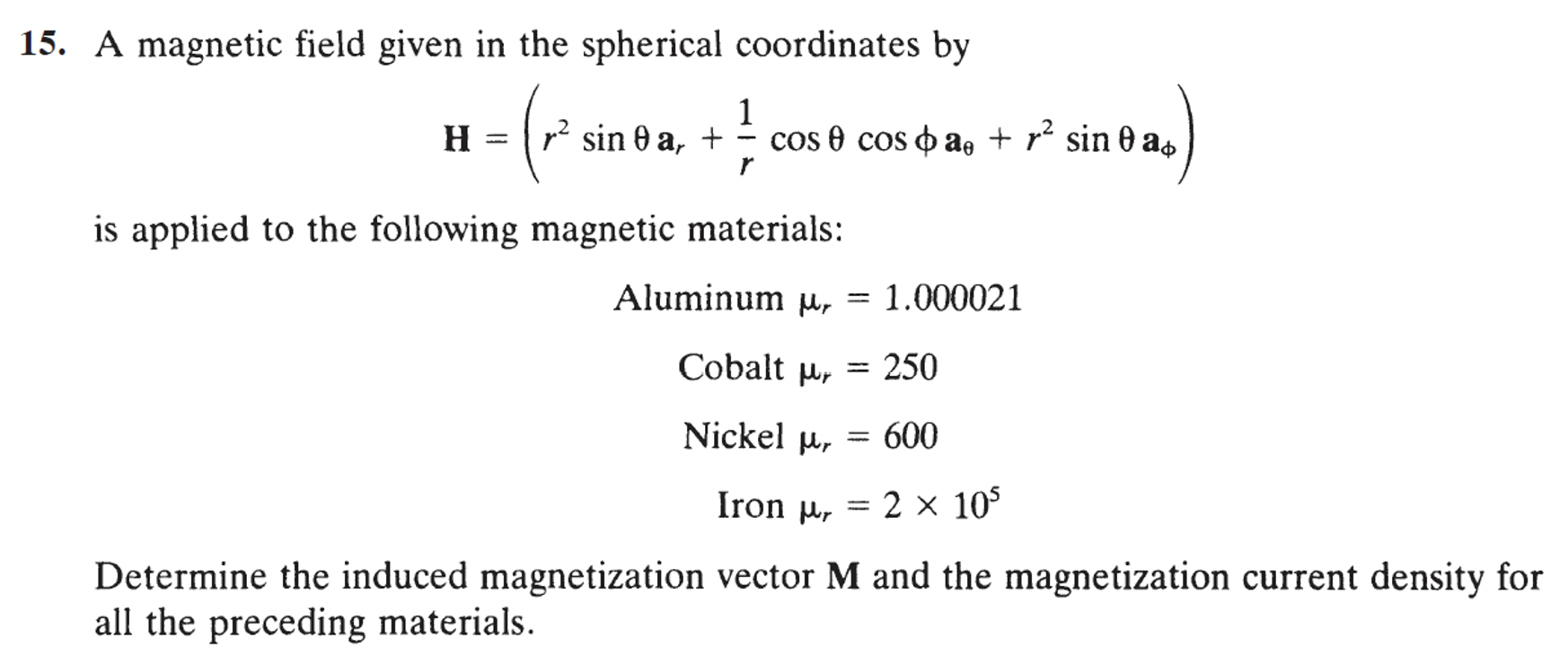 15. A magnetic field given in the spherical | Chegg.com