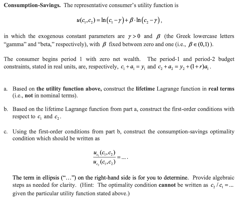 Solved Consumption Savings The Representative Consumer S Chegg Com