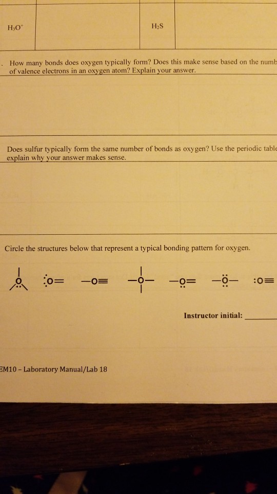 Solved Ho How Many Bonds Does Oxygen Typically Form Does 