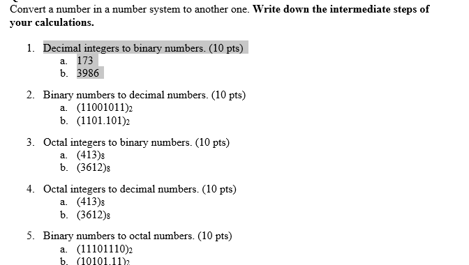 Solved Convert a number in a number system to another one. | Chegg.com