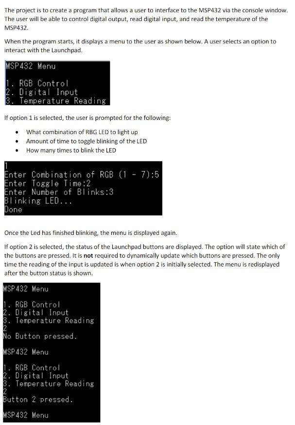 Solved The project is to create a program that allows a user | Chegg.com