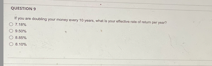 Solved QUESTION 9 If You Are Doubling Your Money Every 10 | Chegg.com