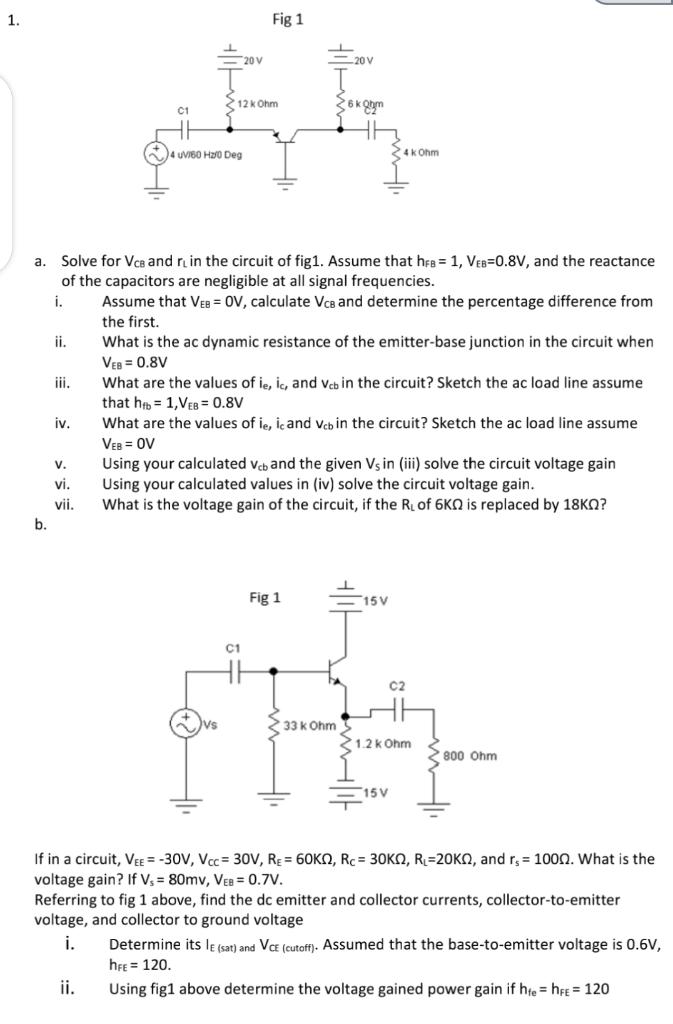 a. Solve for VCB and rL in the circuit of fig1. | Chegg.com