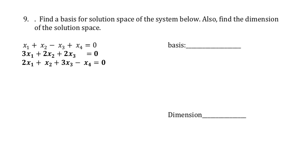 find basis and dimension of the solution space