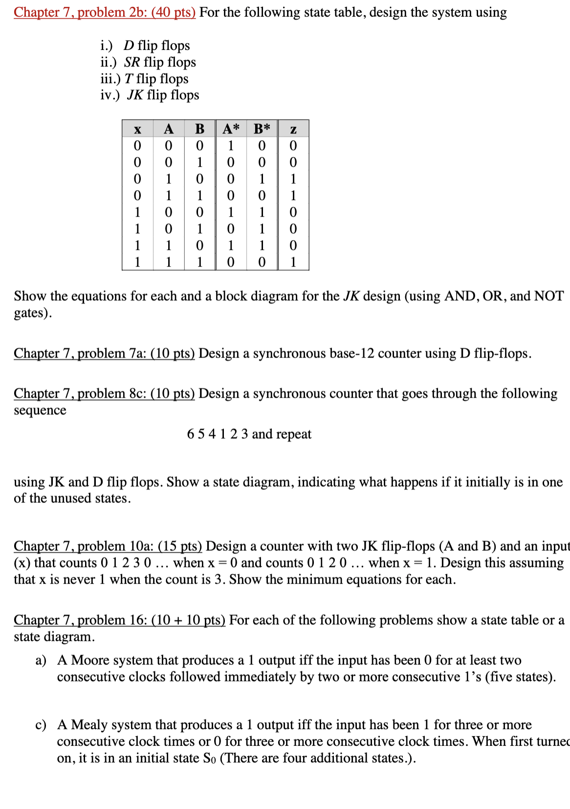 Solved Chapter 7, problem 2b: (40 pts) For the following | Chegg.com