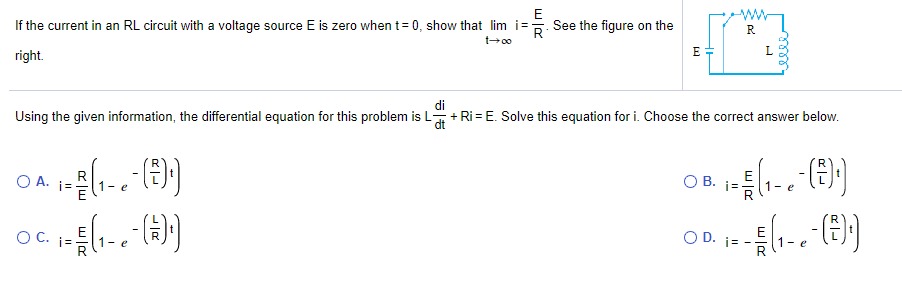 Solved See the figure on the R E If the current in an RL | Chegg.com