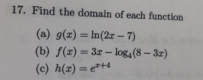 Solved 17. Find the domain of each function (a) g(x) In(2x | Chegg.com