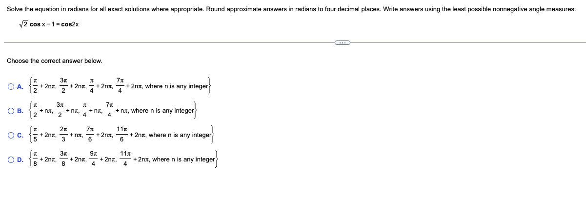 Solved Solve the equation in radians for all exact solutions | Chegg.com