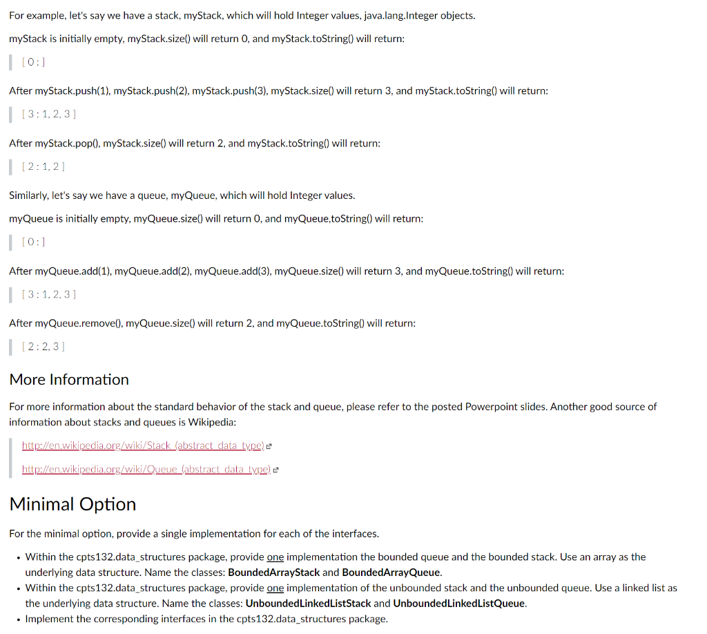 Solved Homework Assignment: Stack/Queue Implementation | Chegg.com