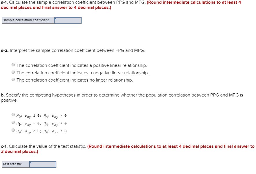 Solved a-1. Calculate the sample correlation coefficient | Chegg.com