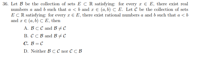 Solved 36. Let B Be The Collection Of Sets E C R Satisfying | Chegg.com