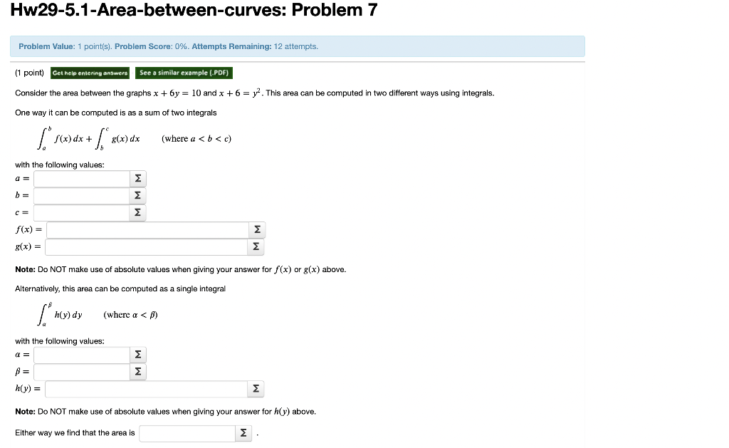 Solved Consider the area between the graphs x+6y=10 and | Chegg.com