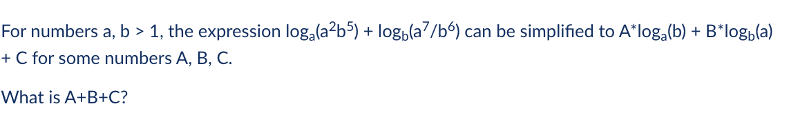 Solved For Numbers A, B > 1, The Expression Logá(a²b5) + | Chegg.com