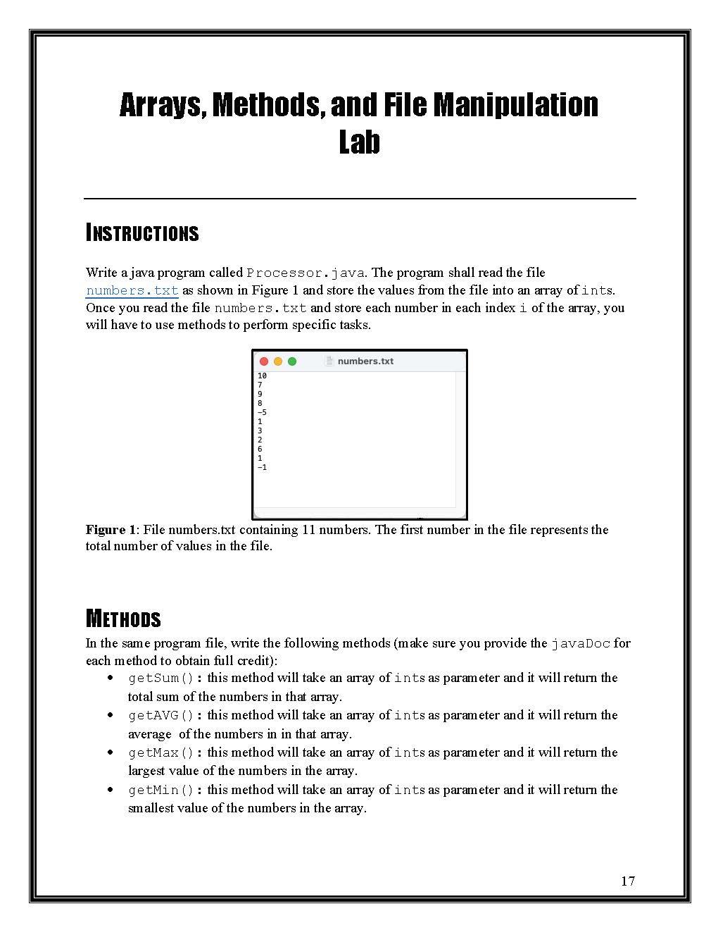 Solved Arrays, Methods, and File Manipulation Lab | Chegg.com