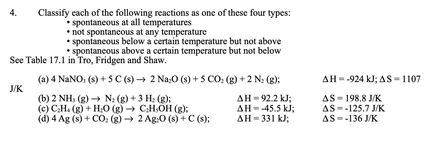 Solved 4. Classify each of the following reactions as one of