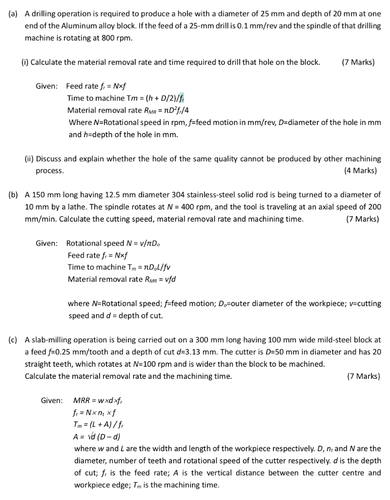 Solved (a) A drilling operation is required to produce a | Chegg.com