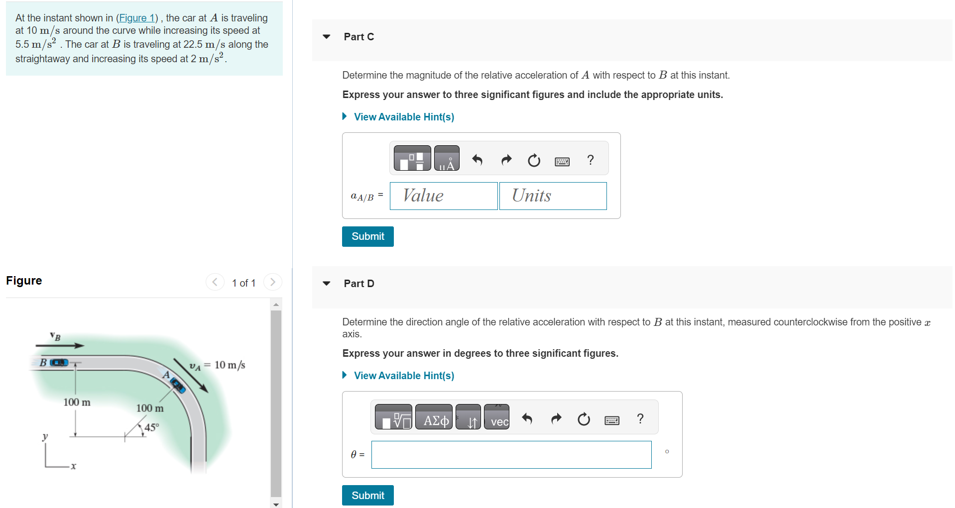 Solved At The Instant Shown In (Figure 1), The Car At A Is | Chegg.com