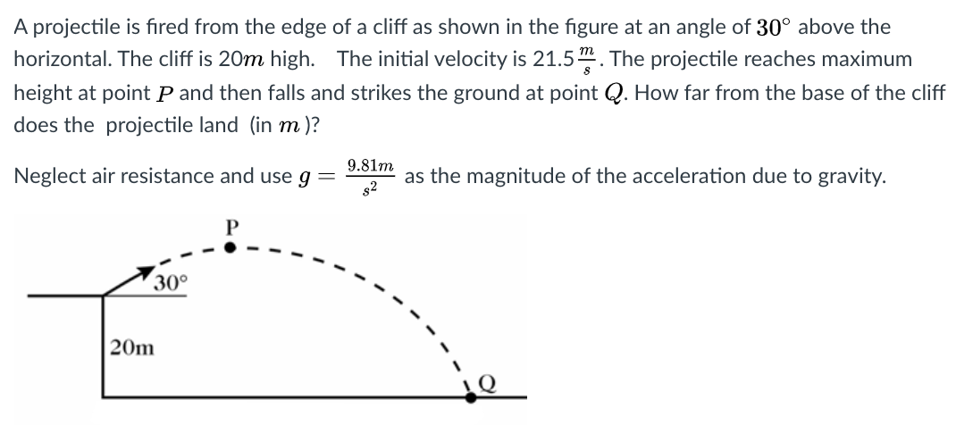 Solved A projectile is fired from the edge of a cliff as | Chegg.com