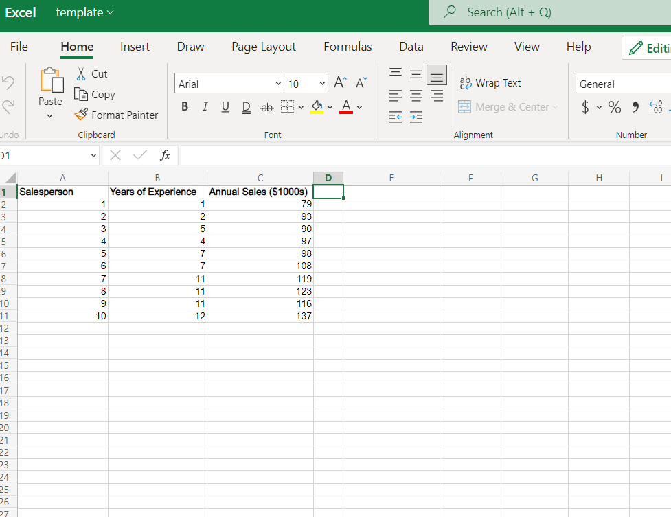 Solved Excel Template V Search (alt+q) File Home Insert Draw 