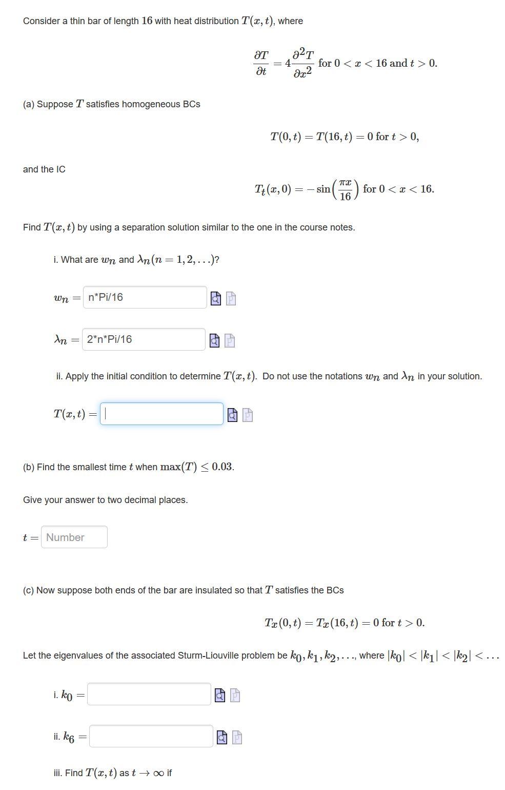 Solved Consider A Thin Bar Of Length 16 With Heat | Chegg.com