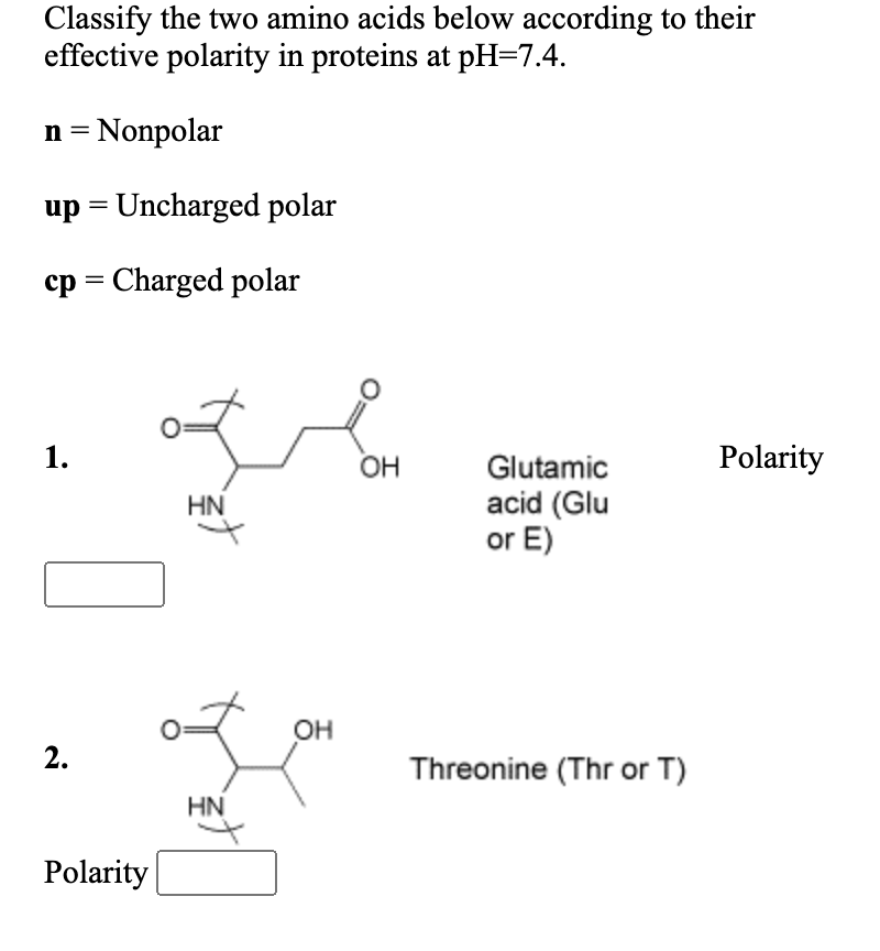 Solved Classify the two amino acids below according to their