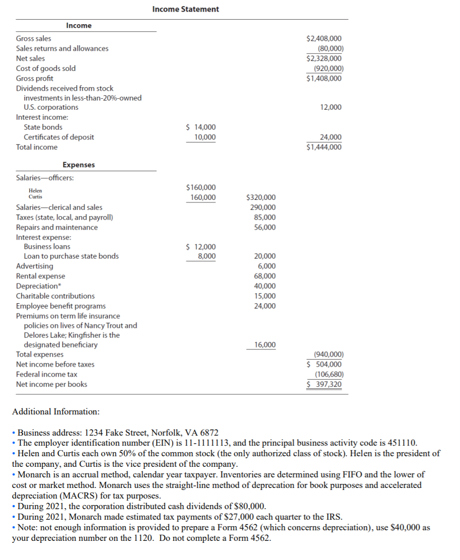 Solved Prepare Form 1120 (with Schedule C, G, J, K, L, M-1, | Chegg.com