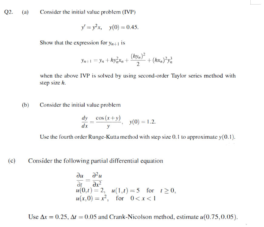 Solved Q2. (a) Consider The Initial Value Problem (ivp) 