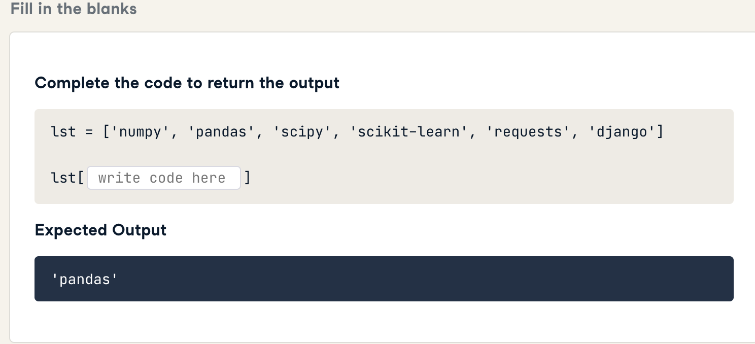 Solved Fill in the blanks Complete the code to return the | Chegg.com