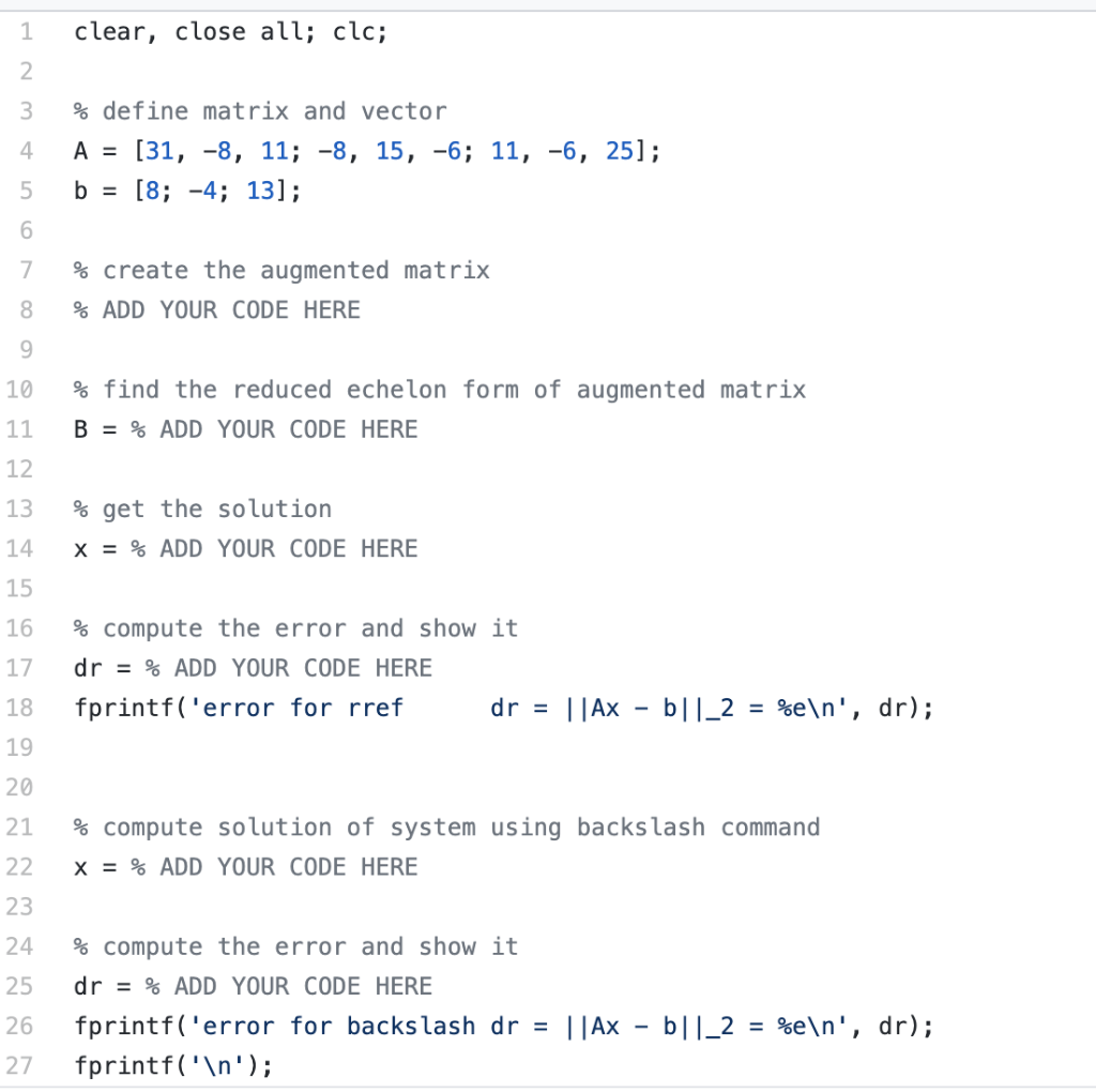 clear, close all; clc; W NA 3 4 5 % define matrix and | Chegg.com