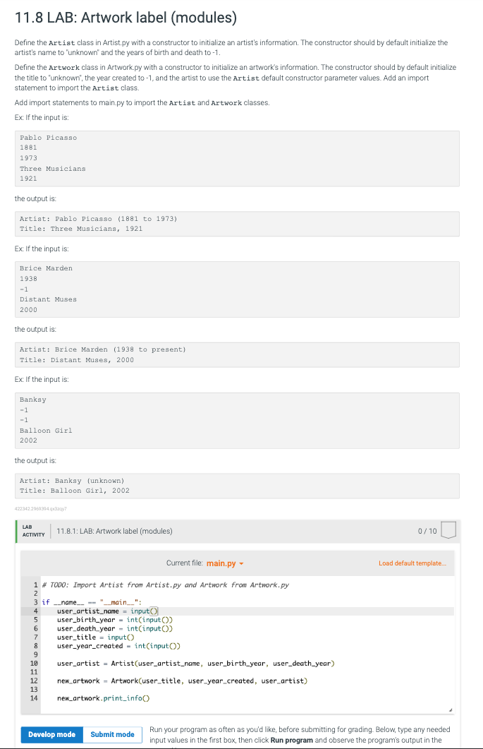 Solved 11.8 LAB Artwork label (modules) Define the Artist