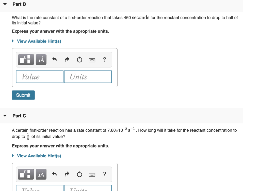 Solved Part B What is the rate constant of a first-order | Chegg.com