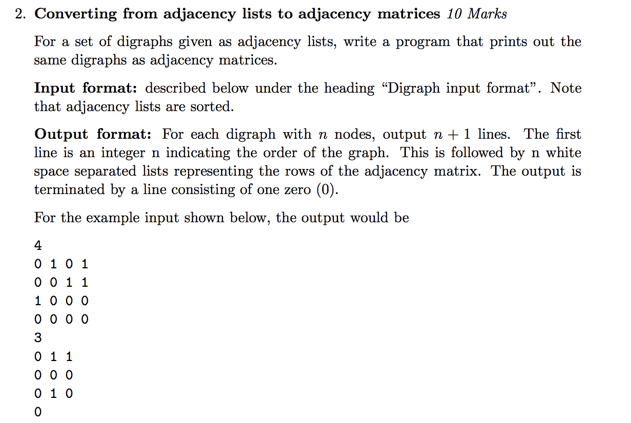 Solved 2. Converting from adjacency lists to adjacency | Chegg.com