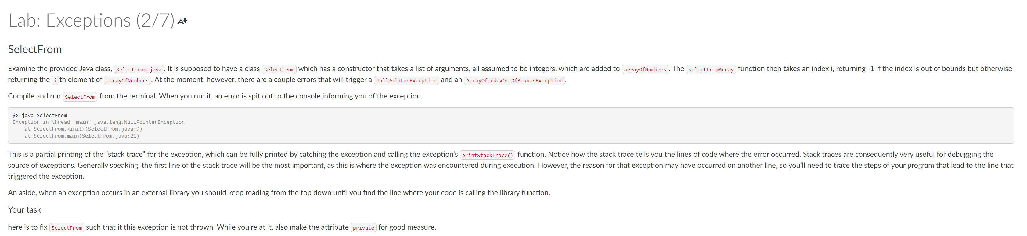 Solved Lab: Exceptions (1/7) ** A What is an exception? An | Chegg.com