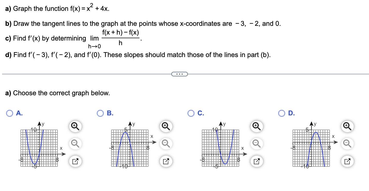 Solved A) Graph The Function F(x)=x2+4x. B) Draw The Tangent | Chegg.com