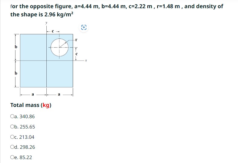 Solved for the opposite figure, a=4.44 m,b=4.44 m,c=2.22 | Chegg.com