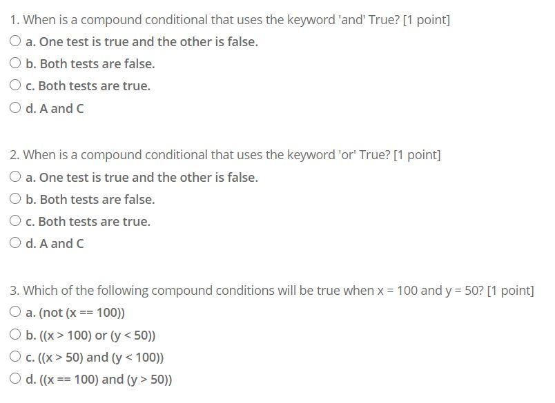 Solved 1. When is a compound conditional that uses the | Chegg.com