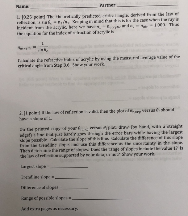Solved A Testing the Law of Reflection Uncertainty Angle or | Chegg.com