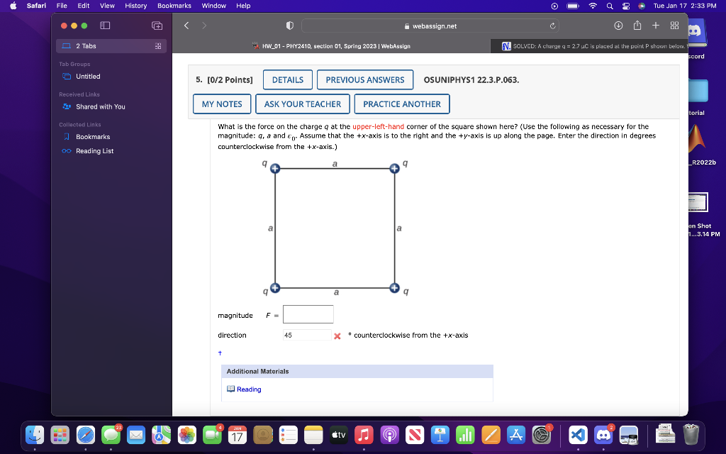 Solved What is the force on the charge q at the | Chegg.com