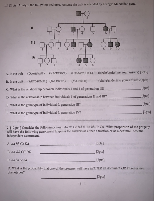 Solved 1.[18 pts) Analyze the following pedigree. Assume the | Chegg.com