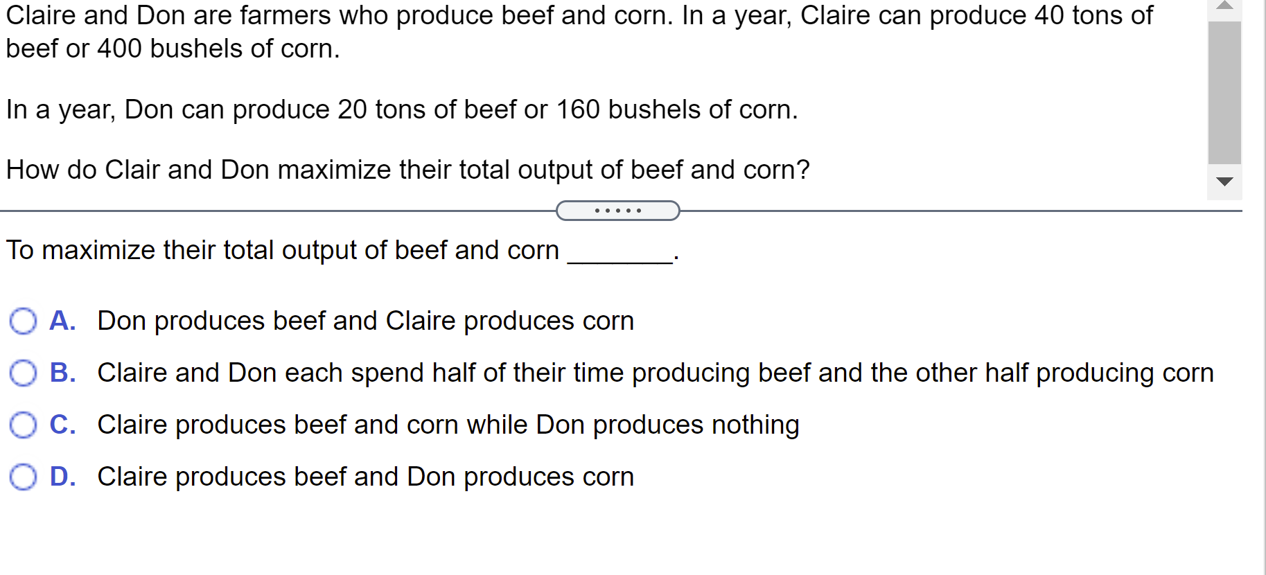 Solved Claire And Don Are Farmers Who Produce Beef And Corn. | Chegg.com