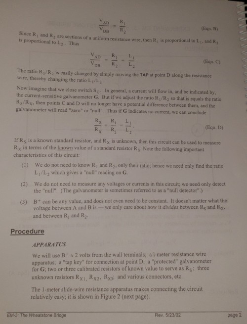 Solved EXPERIMENT EM - 3: THE WHEATSTONE BRIDGE Introduction | Chegg.com