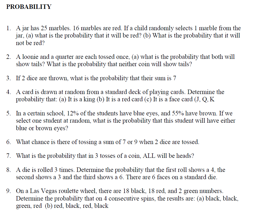 Solved PROBABILITY 1. A jar has 25 marbles. 16 marbles are