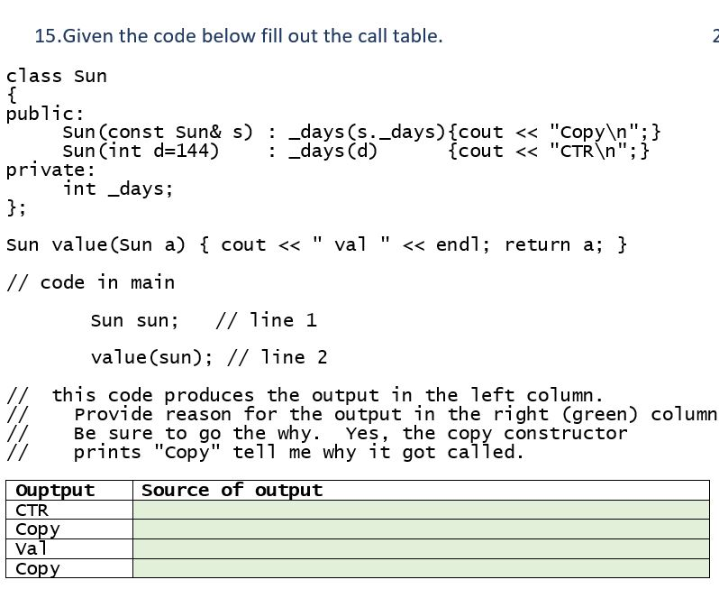 Solved 15. Given the code below fill out the call table. | Chegg.com
