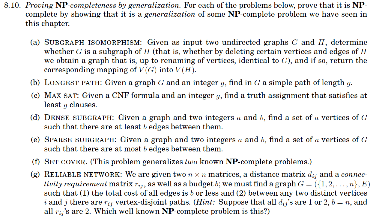 8.10. Proving NP-completeness By Generalization. For | Chegg.com