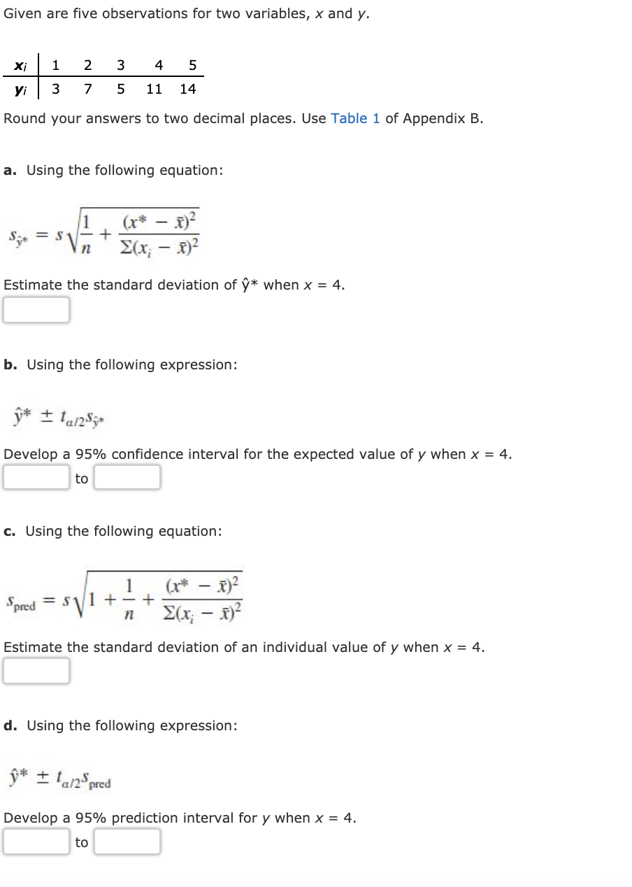 Solved Given Are Five Observations For Two Variables X And