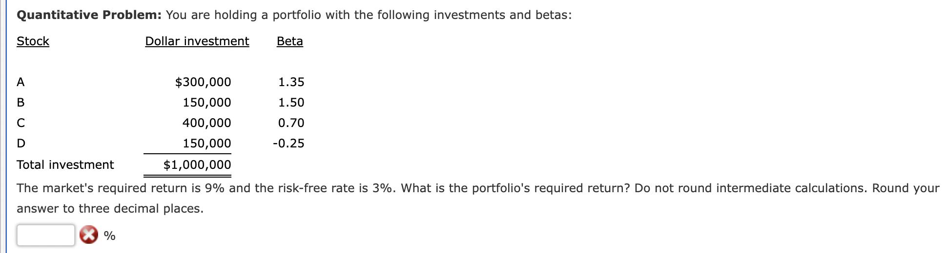 Solved The market's required return is 9% and the risk-free | Chegg.com